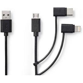 Nedis ccgp60620bk10 3-in-1 sync and charge-kabel usb-a male - micro b male / type-c male / apple lightning 8-pins male 1,0 m zwart