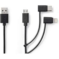 Nedis ccgp60620bk10 3-in-1 sync and charge-kabel usb-a male - micro b male / type-c male / apple lightning 8-pins male 1,0 m zwart - thumbnail