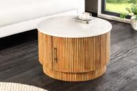 Ronde salontafel TRES CHIC 60 cm wit marmer bruin mangohout met opbergruimte - 45753 - thumbnail
