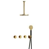 Hotbath Cobber - CB7067 - Inbouw Regendoucheset - Geborsteld Messing PVD - 2 Stopkranen - Thermostatisch - Plafondbuis 30 cm - Hoofddouche 200 mm - Ronde Handdouche 3 Standen - Waterbesparend - thumbnail