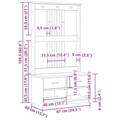 Halboom SANDENS 87x40x159,5 cm massief grenenhout