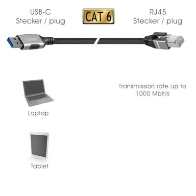 Maxtrack USB 3.2 Gen 1 (USB 3.0) / RJ45 Netwerk Adapter CAT 6 [1x USB 3.0 - 1x RJ45-stekker] 5 m Zwart