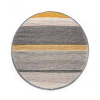 Nordic Weavers Rond wollen vloerkleed strepen Lett - okergeel|grijs - - thumbnail