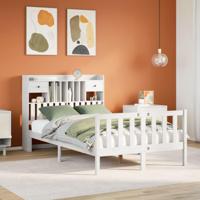 Bed met boekenkast zonder matras grenenhout wit 135x190 cm - thumbnail