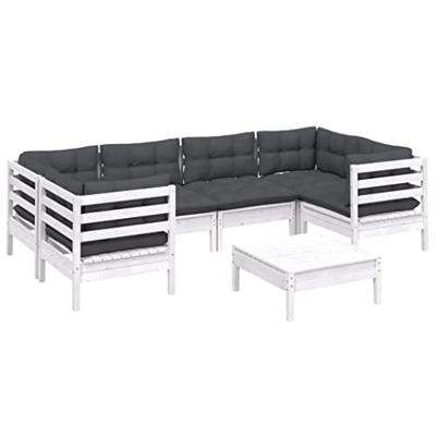 7-delige Loungeset met kussens grenenhout wit