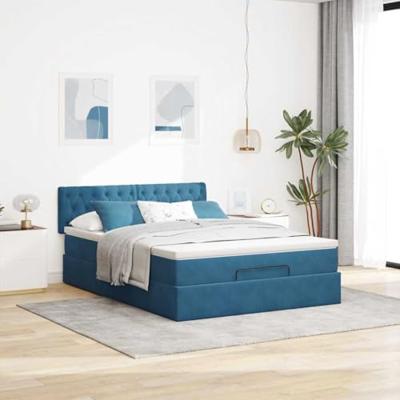 Ottoman bed met matras 140x200cm fluweel donkerblauw