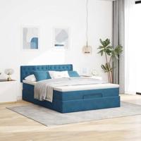 Ottoman bed met matras 140x200cm fluweel donkerblauw - thumbnail