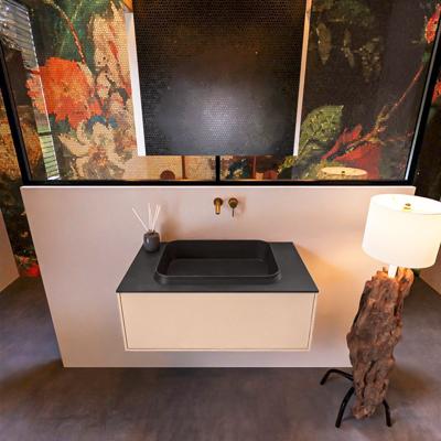 Badkamermeubelset Mondiaz Erin 80 cm met 1 Lade met RIDGE Wastafel Midden Urban Zonder Kraangaten Greeploos Mat Rosee