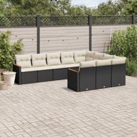 10-delige Loungeset met kussens poly rattan zwart - thumbnail