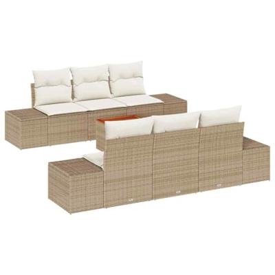 Tuinbankenset met kussen 7 pcs Beige poly rattan