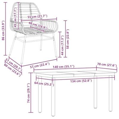 5-delige Tuinset poly rattan glas bruin