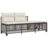 3-delige Loungeset met kussens poly rattan bruin - thumbnail