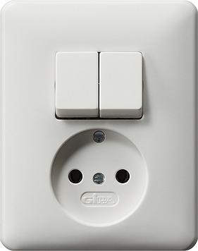 Gira combinatie serieschakelaar en wandcontactdoos zonder randaarde zuiverwit mat