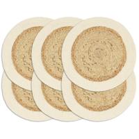 Placemats 6 st rond 38 cm jute en katoen natuurlijk - thumbnail