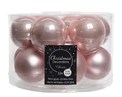 Decoris kerstballen Glas 12st poederroze 5cm