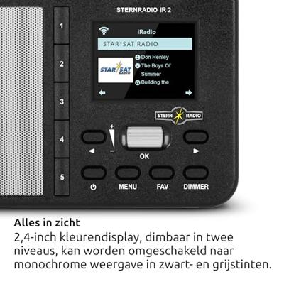 TechniSat STERNRADIO IR 2 - compacte internetradio (wifi, verwisselbare batterij, kleurendisplay, aanpasbare snelkeuzetoetsen, slaapradio, wekker, slaaptimer, snooze, AUX, app-bediening) zwart