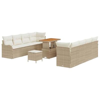 Tuinbankenset met kussen 11 pcs Beige poly rattan