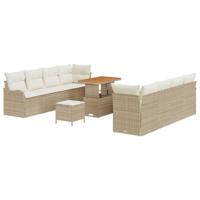 Tuinbankenset met kussen 11 pcs Beige poly rattan - thumbnail