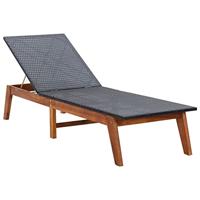 Ligbed met kussen poly rattan en massief acaciahout - thumbnail