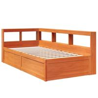 Bed met boekenkast zonder matras grenenhout wasbruin 75x190 cm - thumbnail