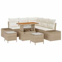 Tuinbankenset met kussen met opslag 8 pcs Beige Poly riet - thumbnail