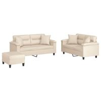 3-delige Loungeset met kussens microvezelstof beige - thumbnail