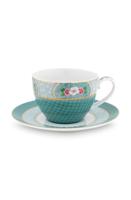 Pip Studio Blushing Birds Cappuccino Kop & Schotel Blauw - thumbnail