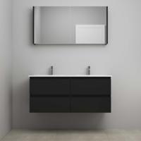 On-Line Badkamermeubelset - 120 cm - Voorgemonteerd - Porseleinen Wastafel - 2 Kraangaten - Spiegelkast - Mat Zwart - thumbnail