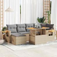 7-delige Loungeset met kussens poly rattan acacia beige - thumbnail