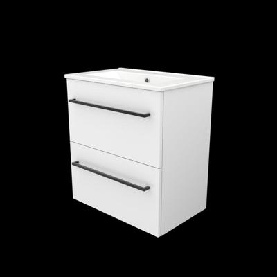 Basic-Line Start 39 Badkamermeubelset - Ondiep - 60 x 39 cm - Met Grepen - 2 Lades - Keramische Wastafel - 1 Kraangat - Ice White