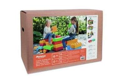 Marioinex-bouwstenen “bakstenen” + 2 wieltjes, 30 stuks