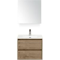 Dante Badmeubelset 60 cm - Natuur Eiken - Keramische Wastafel Wit Cover met Spiegelkast - thumbnail
