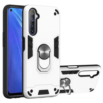 Voor OPPO Realme 6 2 in 1 Armour Series PC + TPU beschermhoes met ringhouder(zilver)