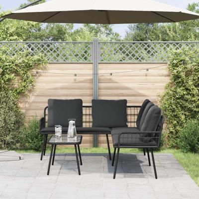 Tuinbankenset met kussen 2 pcs Zwart poly rattan
