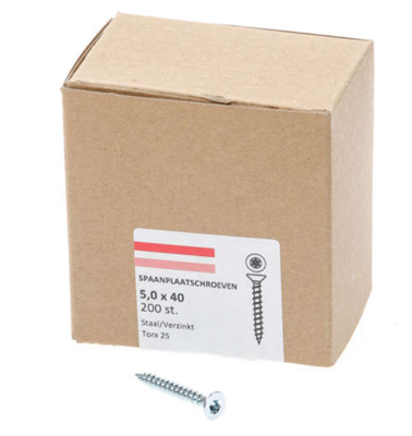 Hoenderdaal Spaanplaatschroef Vz Pk Torx TX25 5.0X40 | 200 stuks - 0206.01.41601
