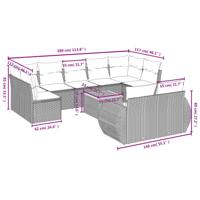 10-delige Loungeset met kussens poly rattan grijs - thumbnail