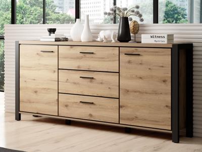 Dressoir ATIK 2 deuren 3 lades mat zwart/taurus eik Dressoir ATIK 2 deuren 3 lades mat zwart/taurus eik