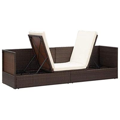 Loungebed met ligkussen en kussens poly rattan bruin Loungebed met ligkussen en kussens poly rattan bruin