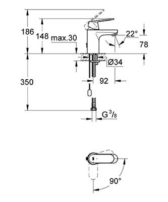 GROHE Eurosmart Cosmopolitan waterbesparende wastafelkraan met ketting chroom 2337800e