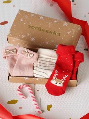 Set van 3 paar kerstsokken voor baby roze (poederkleur)