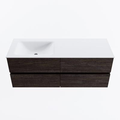 MONDIAZ VICA 130cm badmeubel onderkast Dark Brown 4 lades. Wastafel CLOUD links zonder kraangat, kleur Talc.