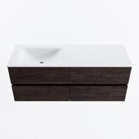 MONDIAZ VICA 130cm badmeubel onderkast Dark Brown 4 lades. Wastafel CLOUD links zonder kraangat, kleur Talc. - thumbnail
