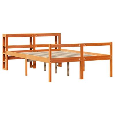 Bedframe met hoofdbord massief grenenhout wasbruin 135x190 cm - thumbnail