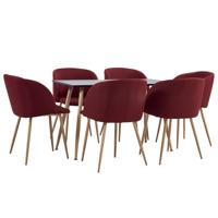 vidaXL 7-delige Eethoek stof wijnrood - thumbnail