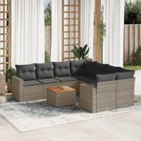 9-delige Loungeset met kussens poly rattan grijs - thumbnail