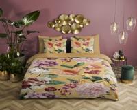 Descanso Dekbedovertrek "bloemen" - Oker - (140x200/220 cm) - Biologisch Katoen satijn - thumbnail