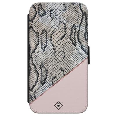 iPhone X/XS flipcase - Snake print roze