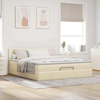 Ottoman bed met matras en LED's 120x200cm stof crèmekleurig