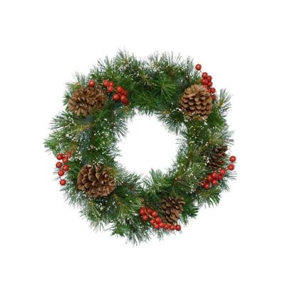 Kerstkrans krans bes d50h15 cm groen/wit Everlands - Everlands