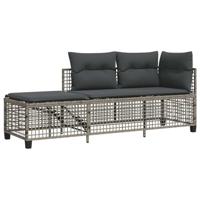 3-delige Loungeset met kussens poly rattan grijs - thumbnail